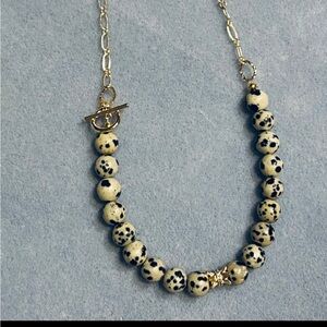 Elegant Natural Dalmatian Stone Jasper 6mm Necklace, on paperclip chain.
